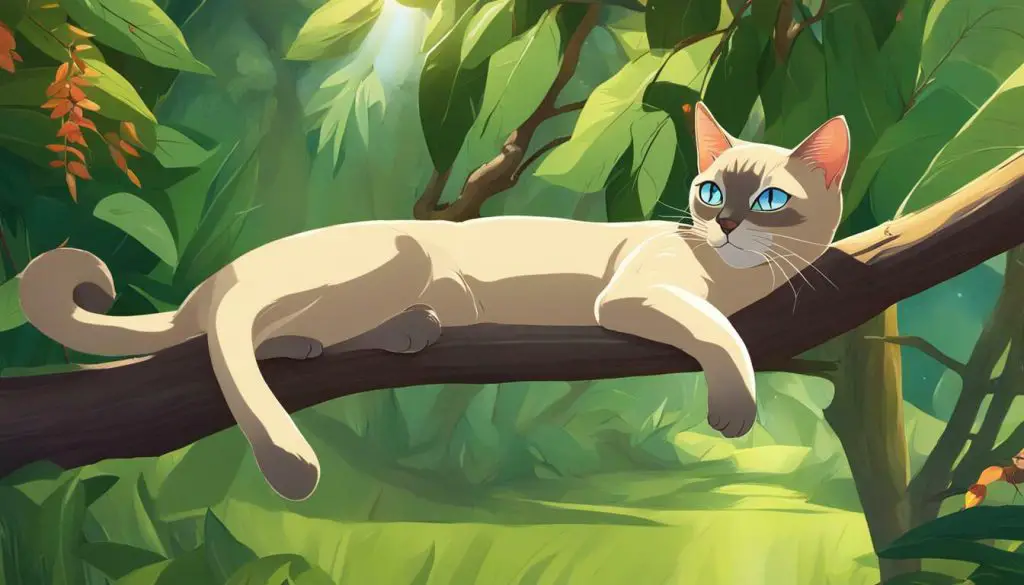 Tonkinese cat playing outdoors