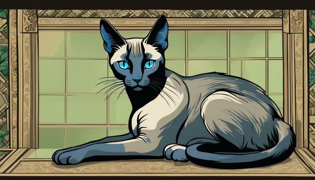 Tonkinese cat with blue and green eyes