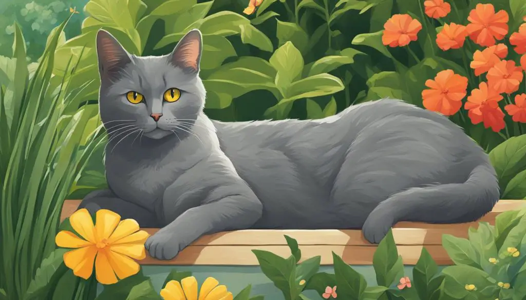 Chartreux cat enjoying outdoor space