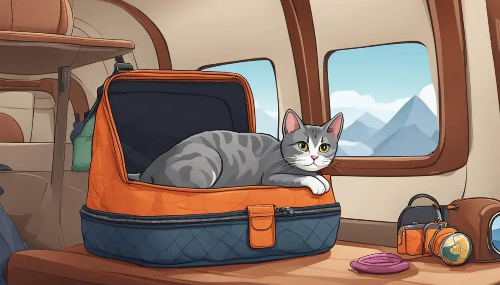 European Shorthair cat in a travel carrier
