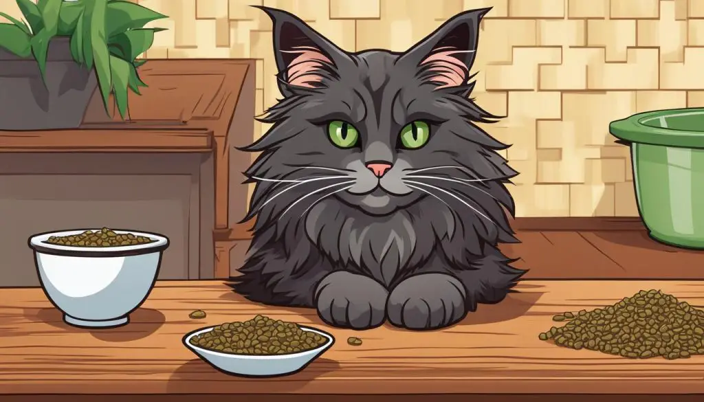 Maine Coon Cat eating dry food