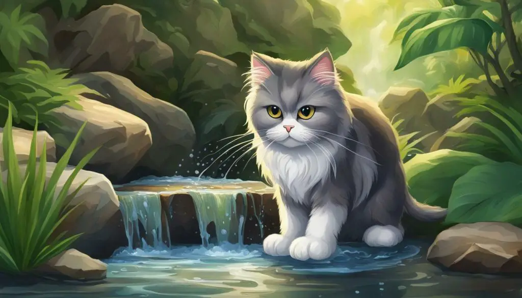 Persian Cat Drinking from a Running Water Source