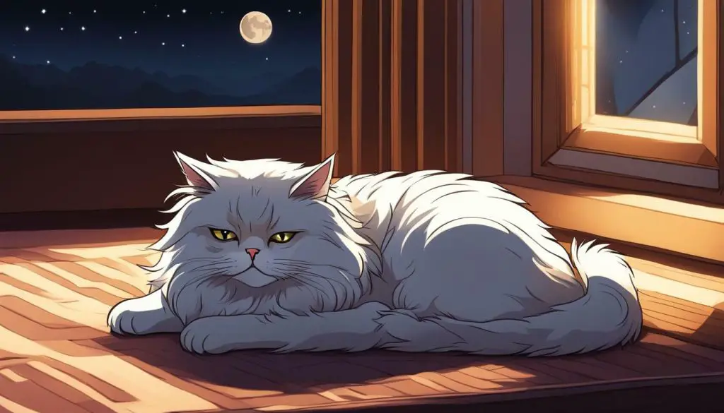 Persian cat sleeping in a dark room
