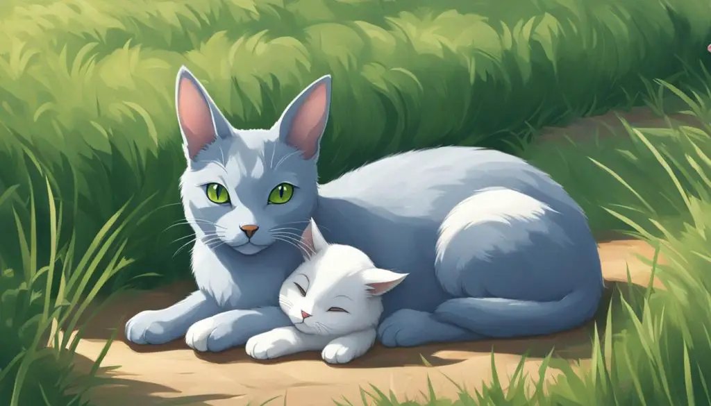Russian Blue cat with a rabbit