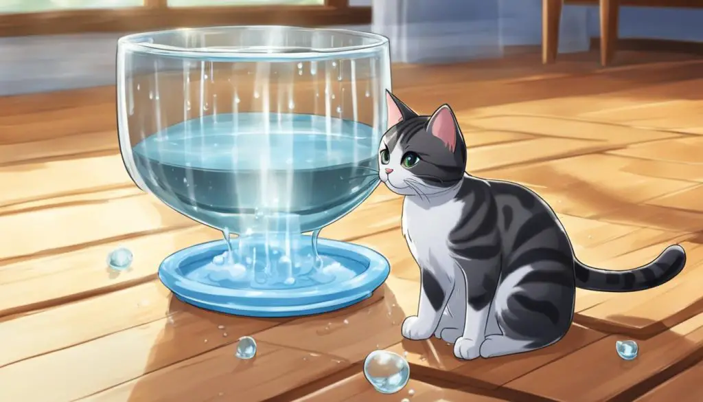 Water bowl with a cat drinking from it