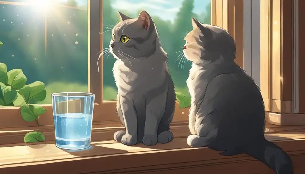 Scottish Fold cat drinking water during summer