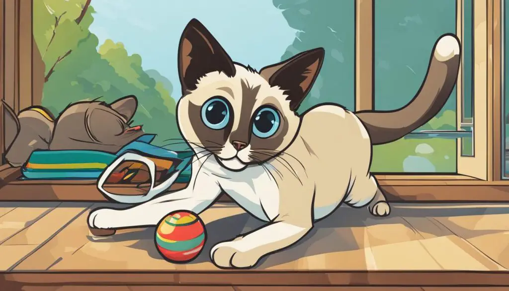 Siamese cat playing with a toy