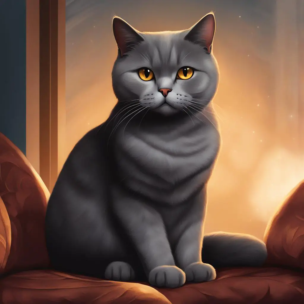 British Shorthair cat with round face and copper eyes